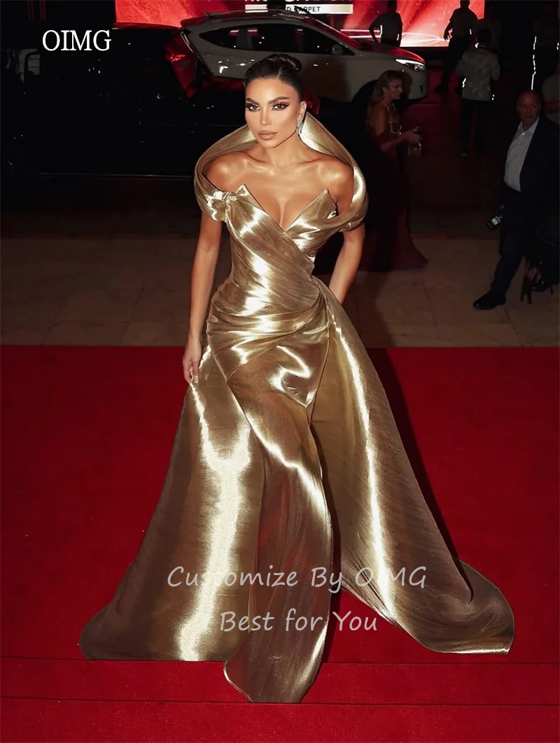 OIMG Modern Shiny A Line Prom Gowns Off The Shoulder Party Gown Floor Length Evening Dress vestidos de festa Customized