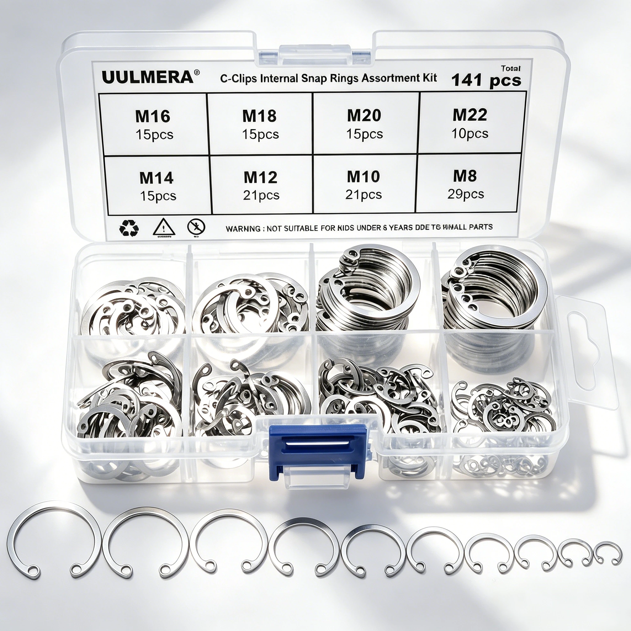 141/203Pcs 304 Stainless Steel Internal Snap Ring Circlip Kit  8-25mm Metric C-Clip Set for Shaft Groove Bearings Hardware