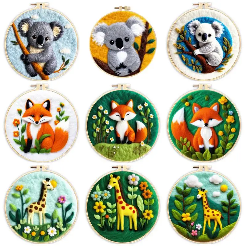 Ruopoty Filz Nadel Kit Stick rahmen Tier Fuchs Koala Giraffe Handwerk liefert Erwachsene DIY Set Kreuz stich Wolle zum Stricken
