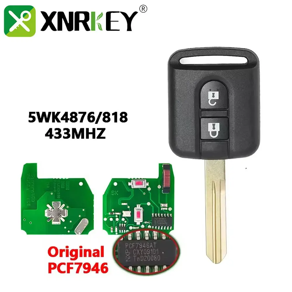 XNRKEY 2 Button Car Remote Key PCF7946 Chip 433Mhz For Nissan Elgrand X-TRAIL Qashqai Navara Micra Note NV200 FCC: 5WK4876/818