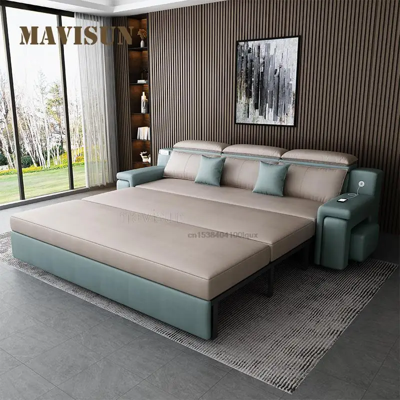 Modern Multifunctional Technology Cloth Sofa Bed Living Room Small Apartment Storage Folding Sofa Chaise Smart Home Furniture