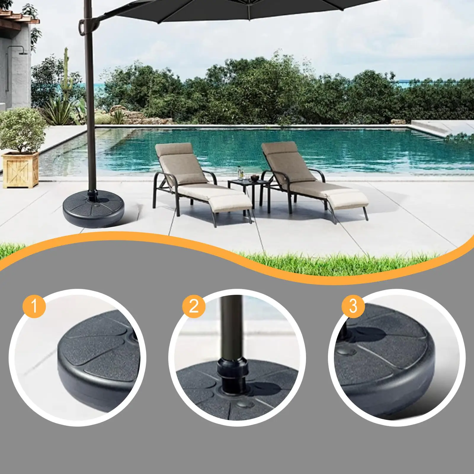 

Umbrella Base Fits 1.38-1.50 inch Poles Heavy Duty Fillable Outdoor Umbrella Holder for Patio Backyard Market Stand Beach Garden