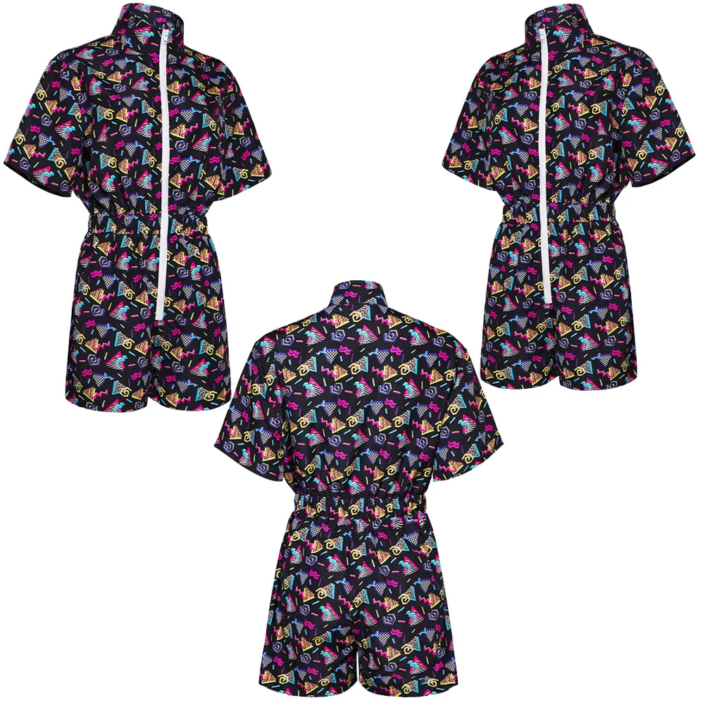 80S Retro Hip Hop Disco Cosplay Summer Tracksuit Costume Vintage Disguise Earrings Hairband Props Adult Halloween Role play Suit