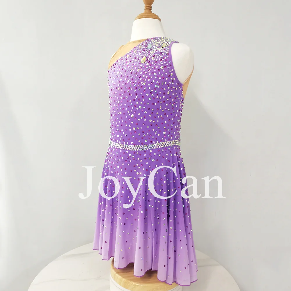 JoyCan-فستان التزلج على الجليد للفتيات ، دنة بنفسجية ، شبكة مطاطية ، ملابس الرقص المنافسة ، حسب الطلب