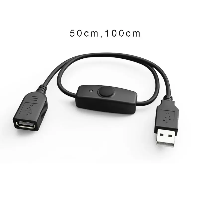 USB Cable 50/100cm USB 2.0 A Male to A Female Extension Extender Black Cable With ON OFF Cable