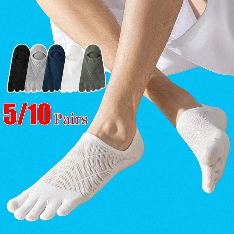 5/10 Pairs 2024 New Men's Thin Breathable Five Fingers Socks Split Toe Sports Men's Socks Mesh Sweat-Absorbing Socks