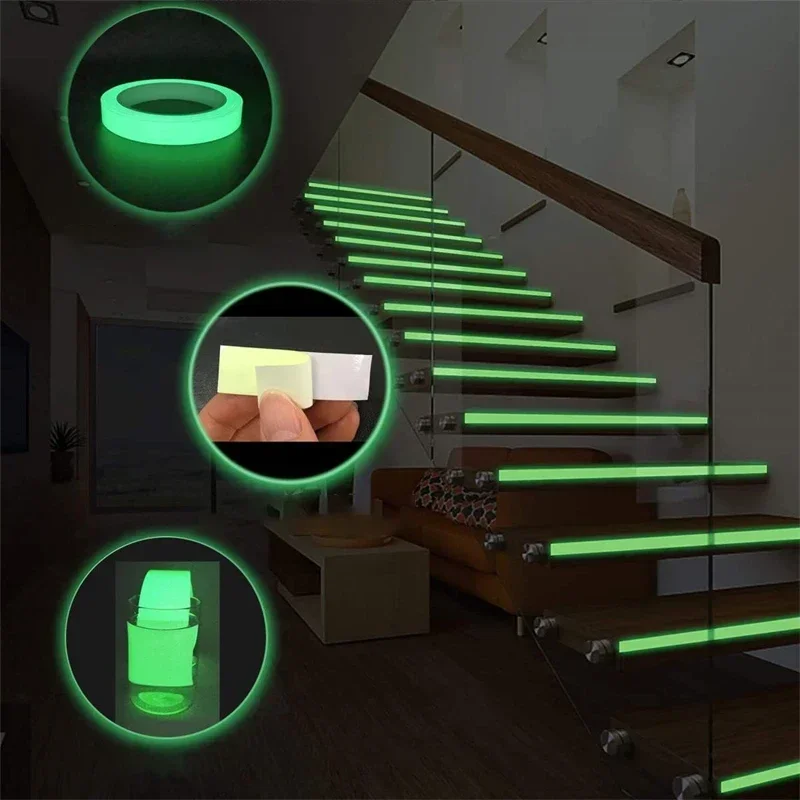 1 لفة مضيئة الشريط ليلة الأمن تحذير ملصقات المرحلة الخضراء الفلورسنت المضادة للتصادم ملصقات غرفة الاطفال السلامة الديكور #1