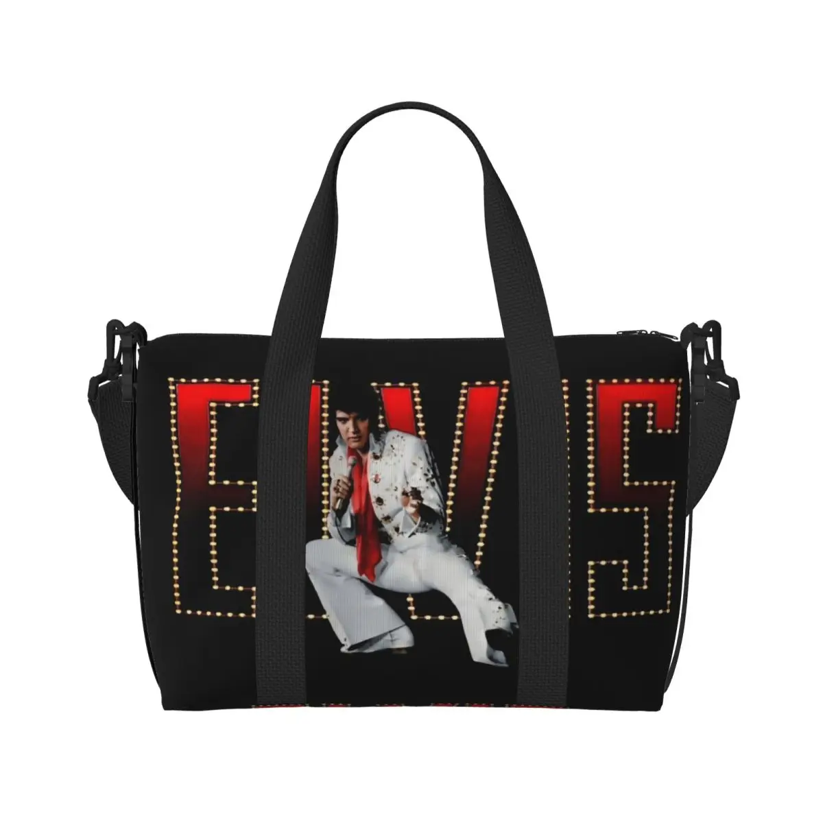 Custom Elvis Logo And Rock King Beach Tote Bag for Women American Singer Actor Large Compartment Gym Beach Travel Bags