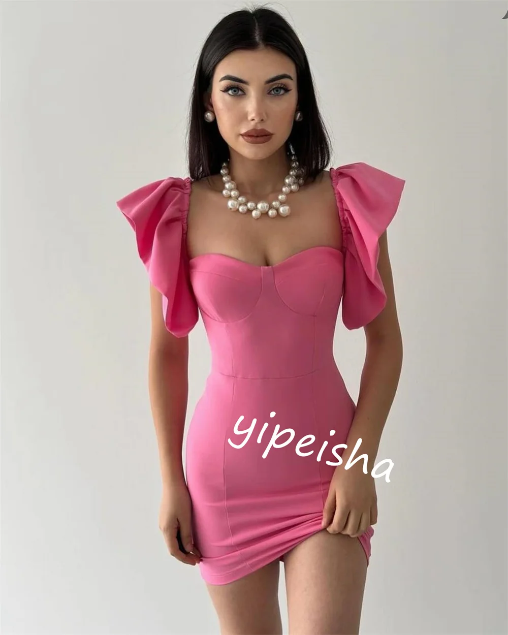 Vestido corto plisado con escote corazón para mujer, minivestido plisado de Jersey exquisito brillante de alta calidad para playa, ocasión a medida