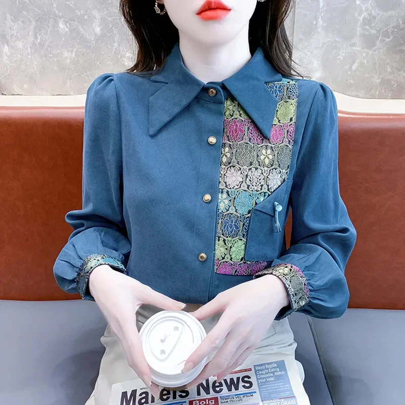Spring Autumn New Style Women\'s Shirts Loose Fashion Join Together Single-Breasted Upscale Elegant Ladies Long-Sleeved Blouse