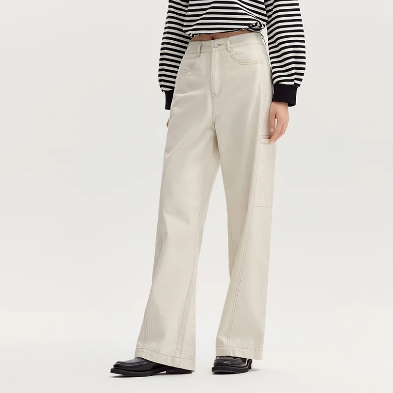 Semir Casual Pants Women Brushed Long Pants Simple and Fashionable 2024 Autumn New Retro Versatile Wide-Leg Pants