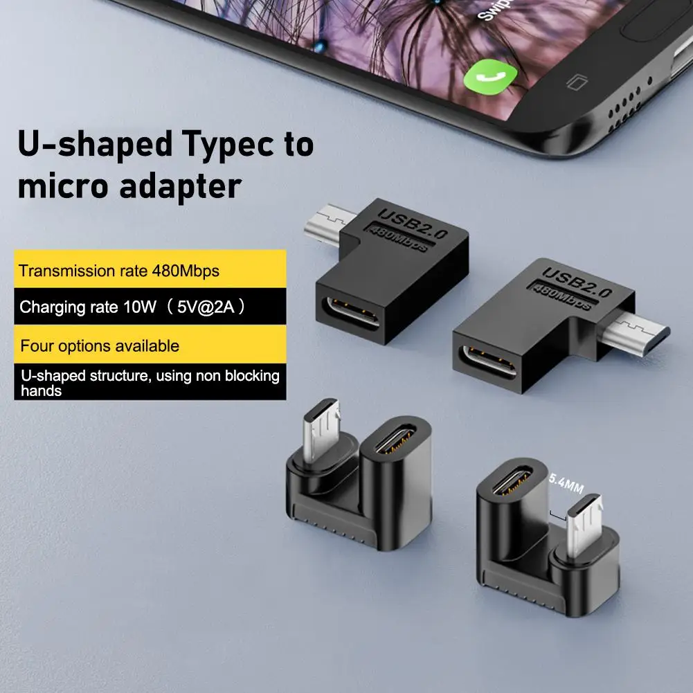 U-shaped Angled Type-C Female To Micro Male USB2.0 Adapter Female USB-C Converter Adapter For Android Phone I9V0