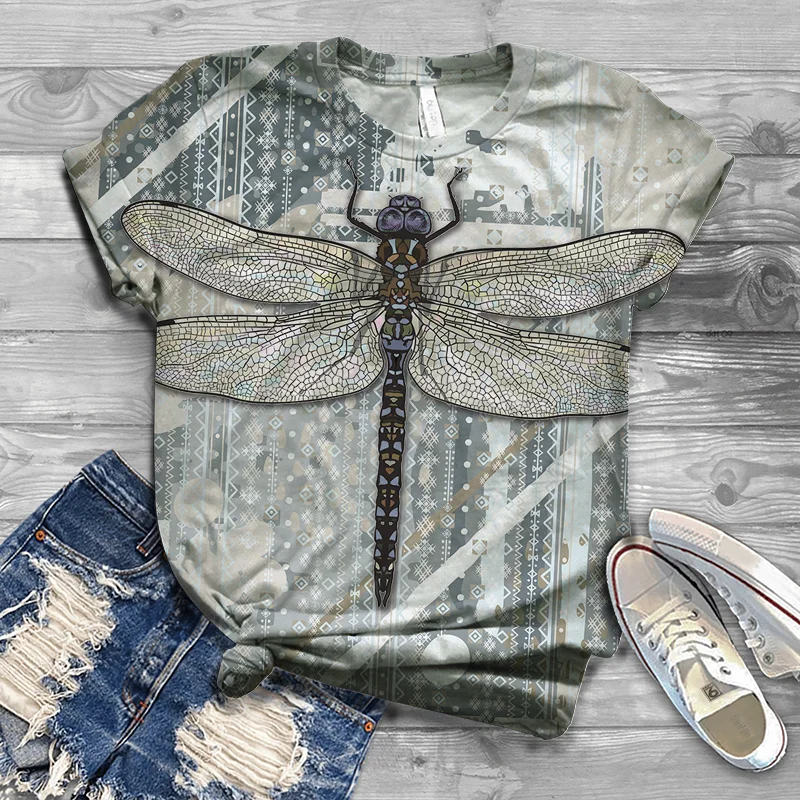 

Butterfly pattern women's insect plant T-shirt 3D printed T-shirt casual T-shirt round neck top loose short sleeved shirt