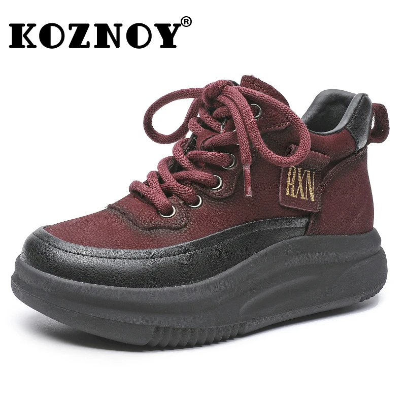 Koznoy 4CM New Cow Suede Genuine Leather Women Chunky Sneakers Winter Plush Autumn Flat Thick Bottom Platform Wedge Causal Shoes