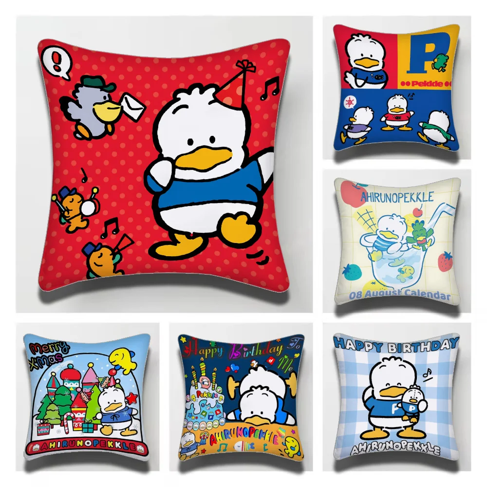 Sanrio AHIRUNOPEKKLE Characters Pillow Cushion Cover Pillowcase Living Room Sofa Home Decor Customized