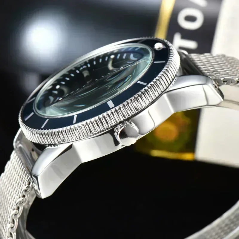 New Luxury Men's Ocean Series Stainless Steel 47mm Automatic Date Gift Watch Stainless Steel Mesh Belt Quartz Waterproof Watch