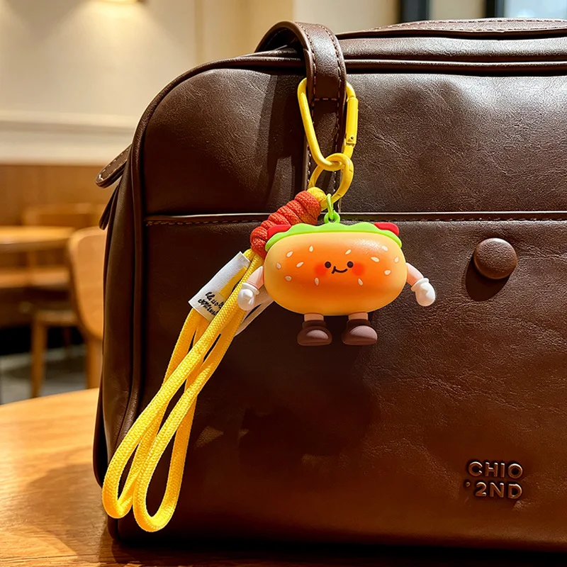 Cartoon Bread Cookie Burger Pendant Keychain Kids Friends Charm Backpack Hanging Key Chain Creativity Food Series Keyring Gift view 4