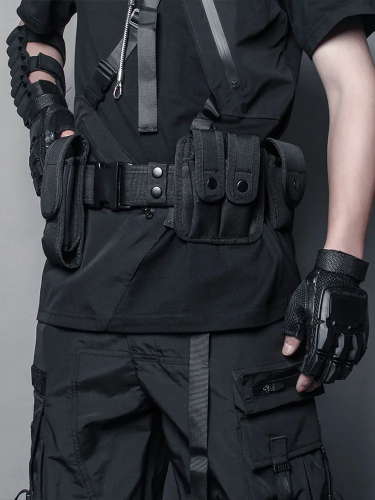 Dark Personality Tactical 9-Piece Set Outdoor Waist Bag for Men Street Style Hard  Nylon Fabric Youth Leisure Waist Belt