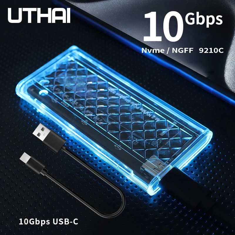 RGB 라이트 모바일 하드 드라이브 인클로저 무료 설치 NGFF/NVMe 솔리드 스테이트 드라이브 모바일 스토리지 박스용 M.2 투명 케이스