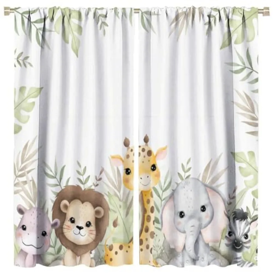 

Nursery Curtains Jungle Safari Theme with Giraffe Print Room Classroom Decor 42x63 Inch 75% Blackout Fabric for Baby Nursery An