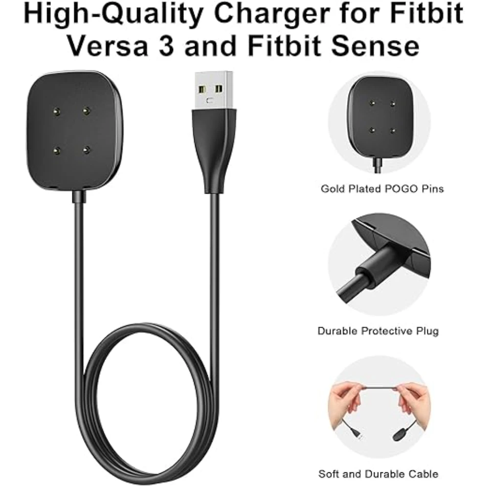 ل Fitbit Sense/Sense 2/العكس 4/العكس 3 شاحن شاحن يو اس بي ساعة ذكية كابل شحن استبدال شاحن 3.3ft