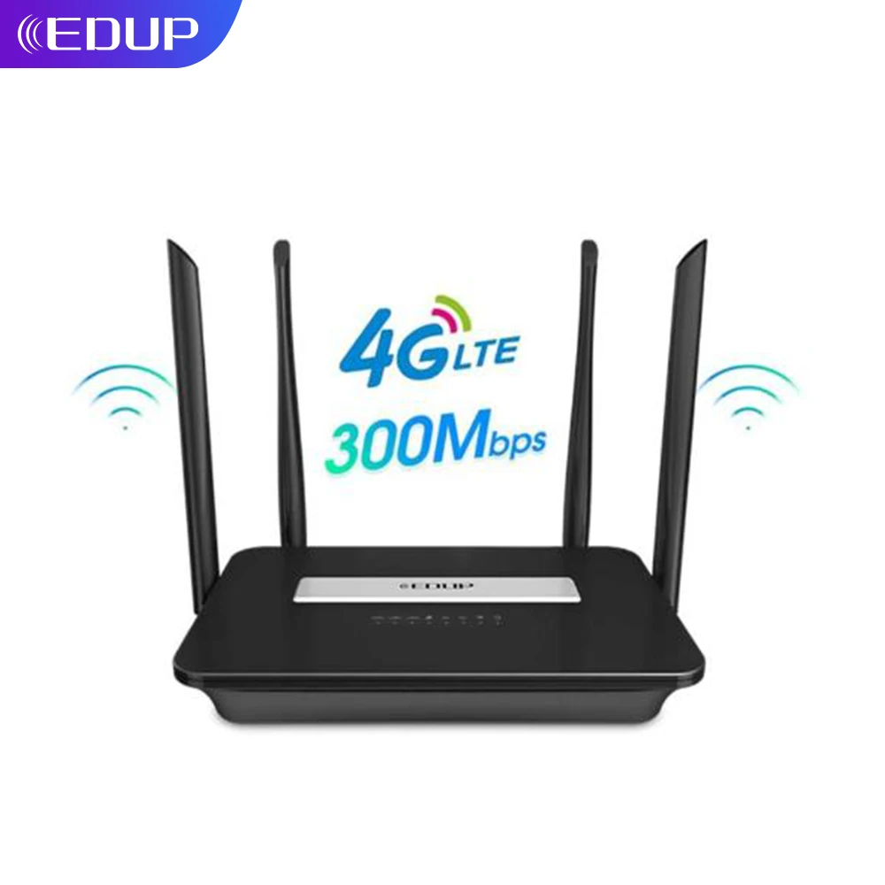 EDUP Router nirkabel CPE 3G/4G, Router WiFi 300Mbps 4G Mode Wifi dengan slot kartu SIM Hotspot untuk kantor rumah