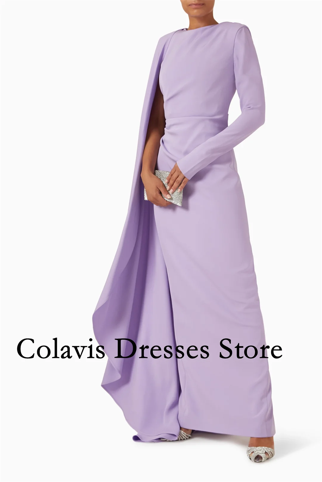 Robe Cape Orion personnalisée en crêpe violette, robes de bal froncées, robe de soirée pour femmes, robe de soirée formelle, 2025
