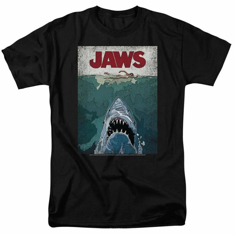 

Jaws Lined Poster T Shirt Licensed Shark Movie Retro Tee Classic New Black