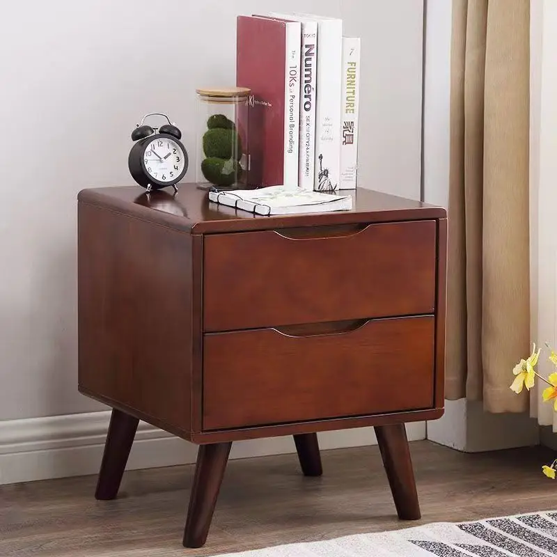 

Bedside table All solid wood rubber wood storage locker Modern style simple bedroom cabinet