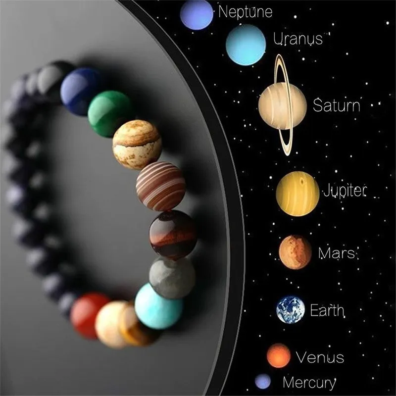 JD-pulseras de cuentas de ocho planetas para hombre y mujer, brazalete de siete Chakras del universo, Yoga, equilibrio, galaxia, joyería Solar