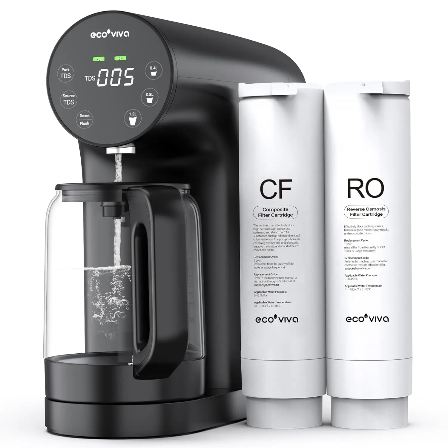 Osmosis System RO Water Filter, 5-Stage Filtration, Real-time TDS Monitor, 3:1 Pure to Drain, Zero-Installation Portable Water P