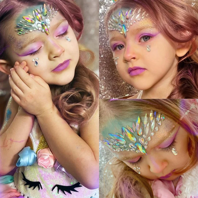 1 ST 3D Kristal Voorhoofd Hoofddeksel Sticker Voor Party Regenboog Juwelen Gezicht Haar Lichaam Edelstenen Glanzende Tijdelijke Tattoo Stickers