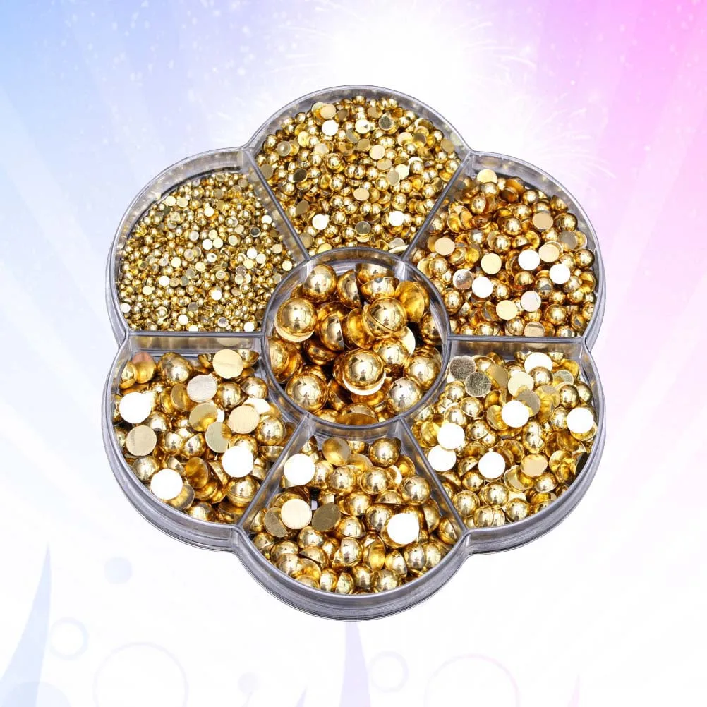 

2465Pcs Half Round Pearl Beads Set Plastic Resin Golden DIY Manicure Nail Art Ornament Box Packaging DIY Nail Art Beads