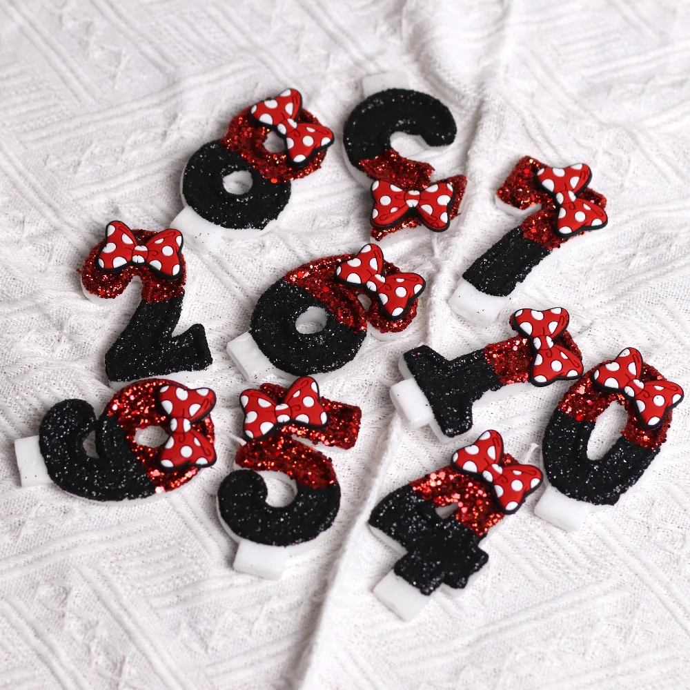 Birthday Party Candle Decoration Black and Red Cartoon Bow Creative Birthday Cake Digital Candles