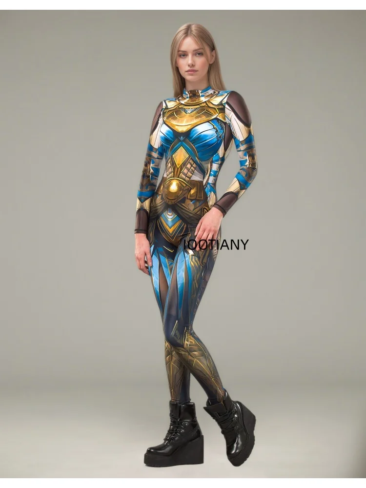 Bunter Kunst-Graffiti-Skelett-Schädel-Bodysuit Halloween Enger Roboter-Cosplay-Jumpsuit Rave-Festival-Club-Wear Catsuit-Kostüm – Detail 10