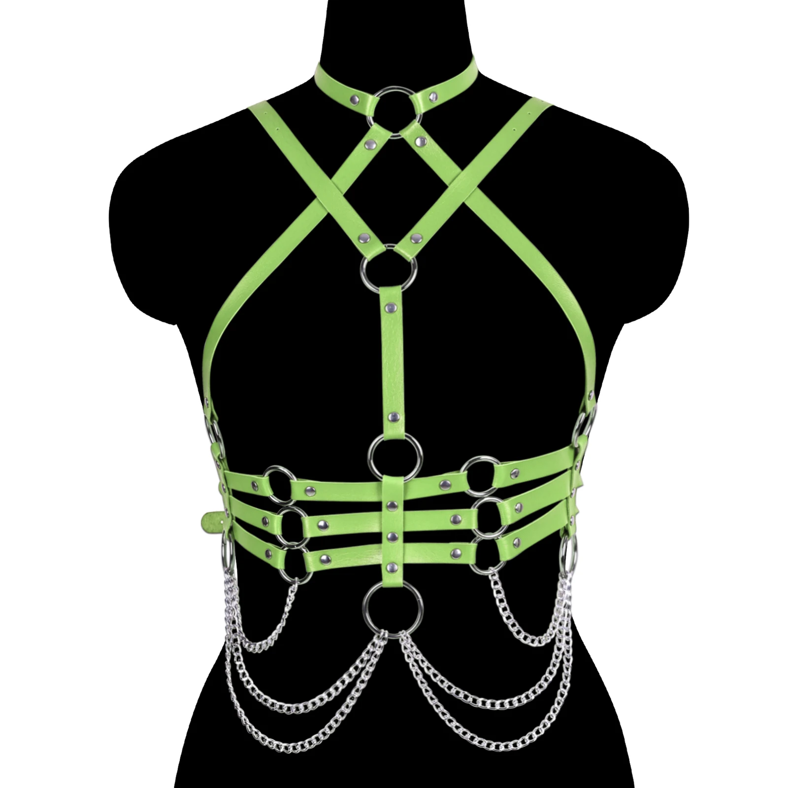 

Women Punk Goth Leather Clothes Harness Sexy Lingerie Erotic Suspender Bra Belts Thigh Garters Belt Bondage Chain Harness