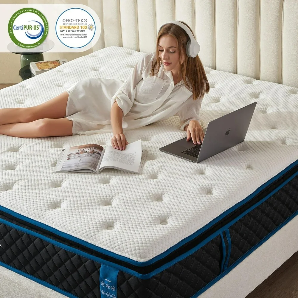 12 Inch Hybrid Mattress, Medium Firm Gel Memory Foam Mattress in A Box and Pocket Springs , & Pain-Relief Queen Size Mattress.