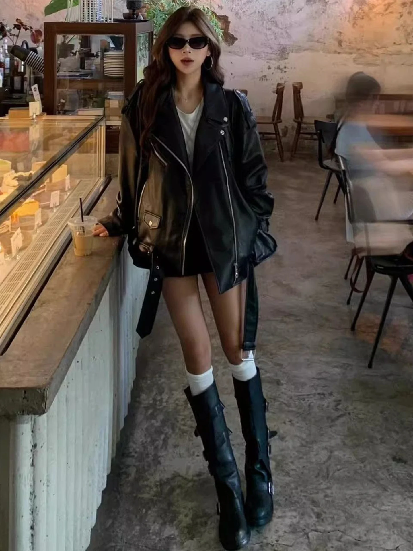 Retro American High Intelligence Leather Jacket Women's Loose Motorcycle Style Spring Autumn New Korean System Fashionable