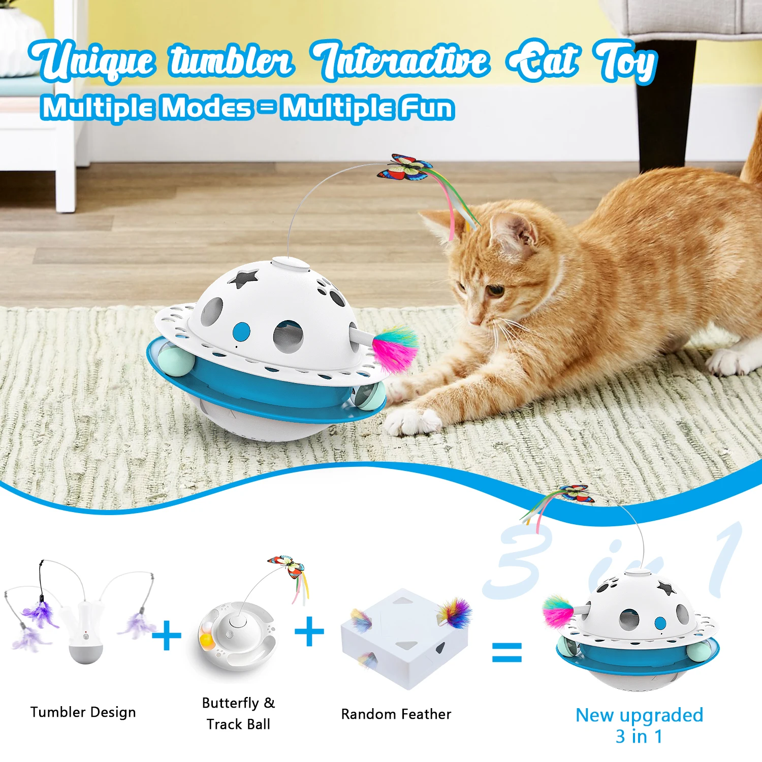 

Cat Toys 3-in-1 Smart Interactive Electronic Kitten Toy Recharge Cat Exercise Toys for Indoor Cats cat supplies ，pet products