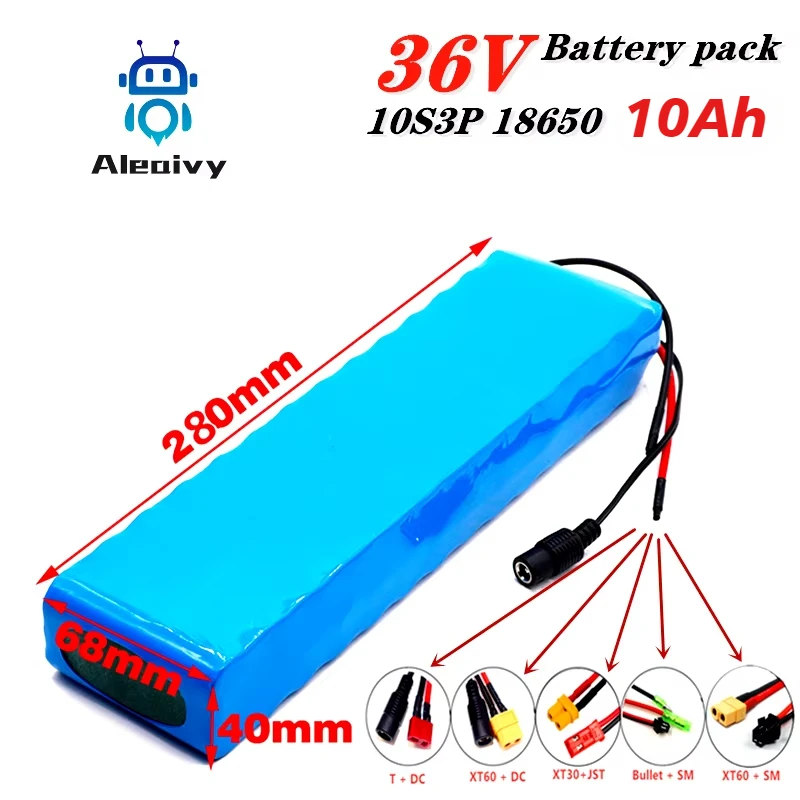 

36V 10Ah Li-ion Battery Pack 10S3P 270W/350W/500W - High Power 18650 Rechargeable Battery for E-Bike/Scooter/Motorcycle