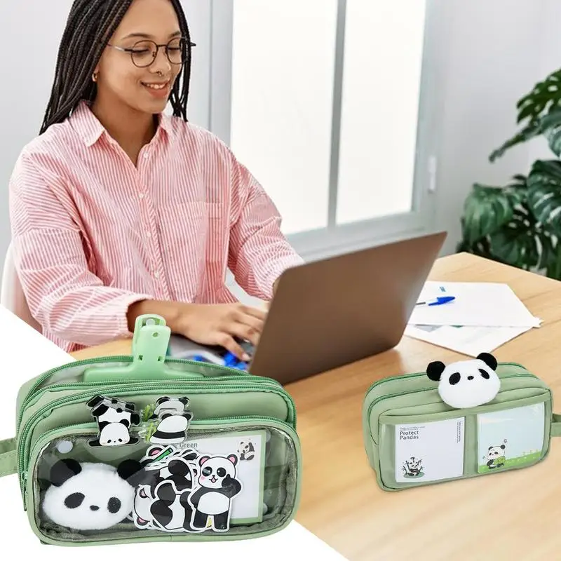 

Pencil Holder Case Panda Pencil Storage Case Students Pen Bag Primary School Boys Girls Portable Stationery Organizer Detachable