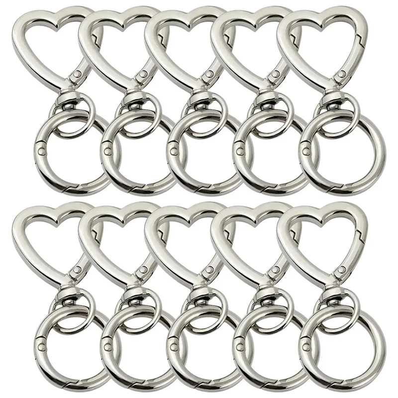 10 Sets Double Opening Swivel Keychain Clips Heart Spring Clasp Hooks Snap Rings for Lanyards Crafts Camping Hiking Gift