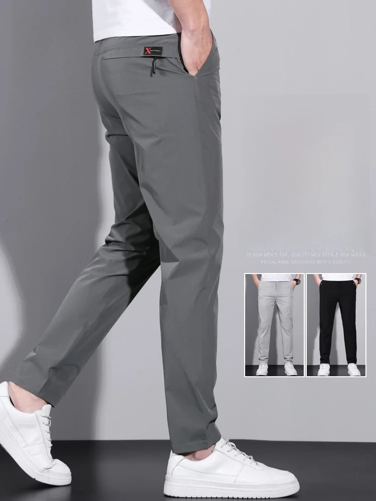 

Мужские повседневные брюки Rn, летние, приталенные, прямые, из ледяного шелка, длинные, модные, легкие, быстросохнущие, спортивные