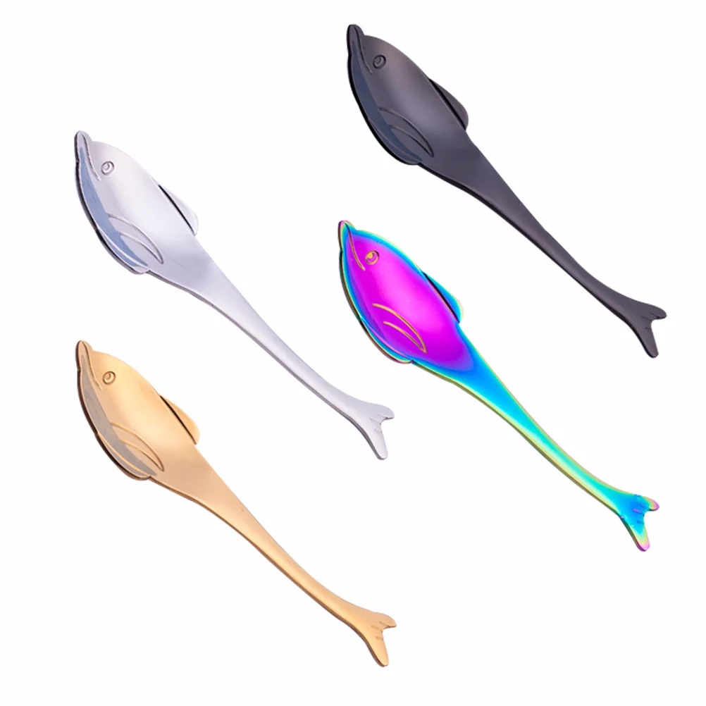 

4Pcs Dolphin Stainless Steel Spoons Cartoon Design Coffee Dessert Stirring Spoons Polished Mirror Surface Comfortable Grip