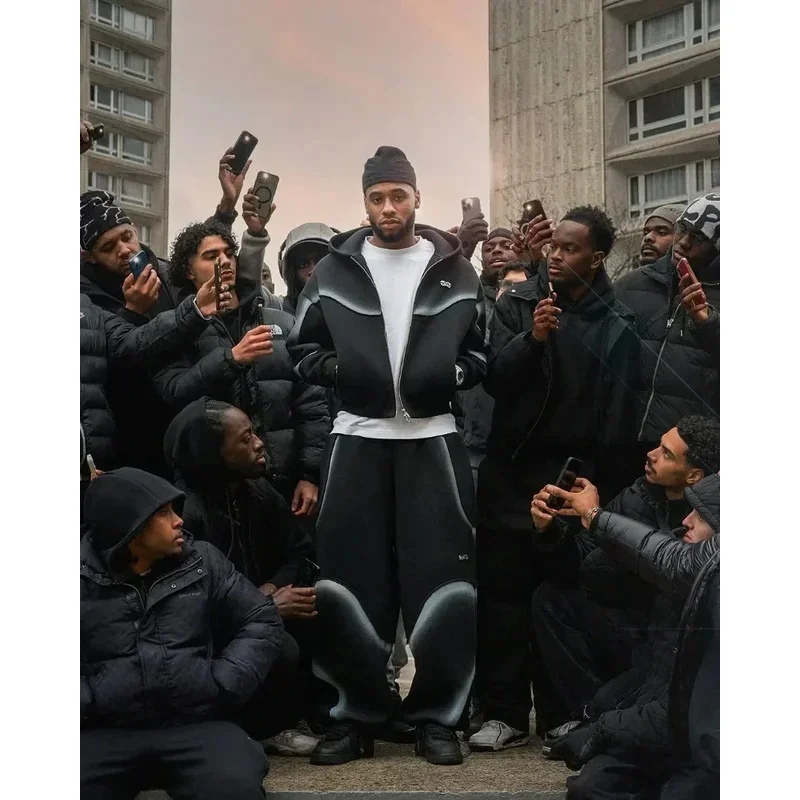 ❤ ❤ 2025 Y2k ملابس الشارع الأوروبية والأمريكية الظلام القوطية الشرير قلنسوة بسحاب موضة مخطط طباعة المتضخم S جديد ★ ☆