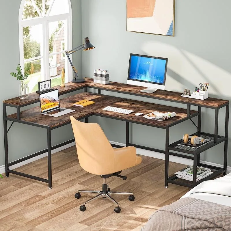 

Tribesigns 69 Inch L Shaped Desk with Monitor Stand, Large Reversible Corner Desk with Storage Shelf, Industrial Computer Table