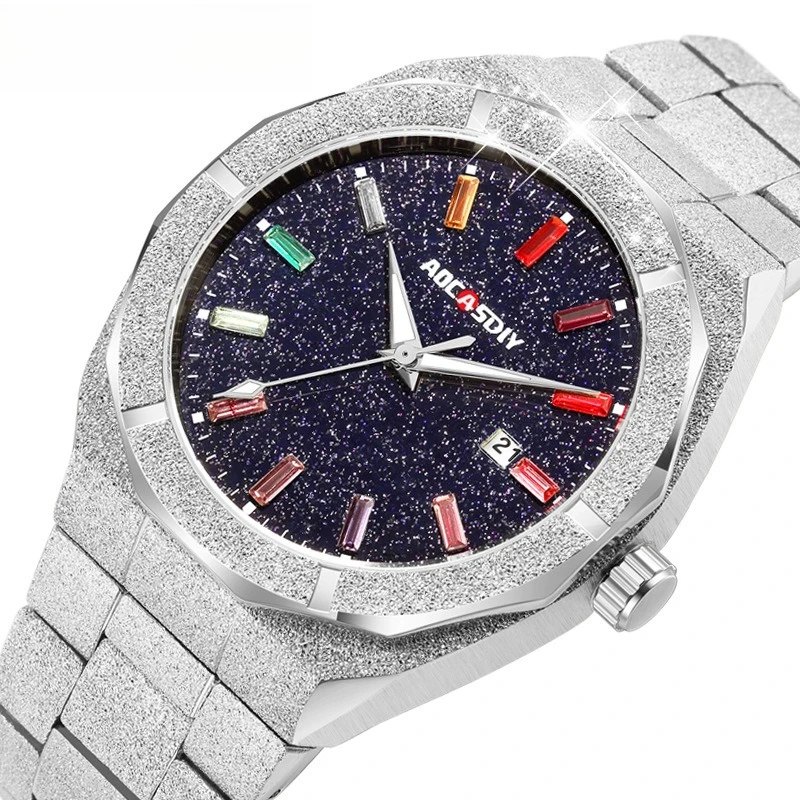 

Мужские часы AOCASDIY, модные, роскошные, полностью инкрустированные бриллиантами, кварцевые, водонепроницаемые, с металлическим ремешком, мужские часы, хит продаж.