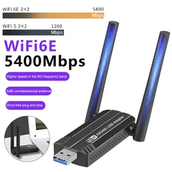 5400Mbps WiFi 6E Network Card USB 3.0 WiFi Adapter Driver Free 2.4G/5G/6GHz Wifi Receiver Dongle Wlan Receiver for Windows 10 11