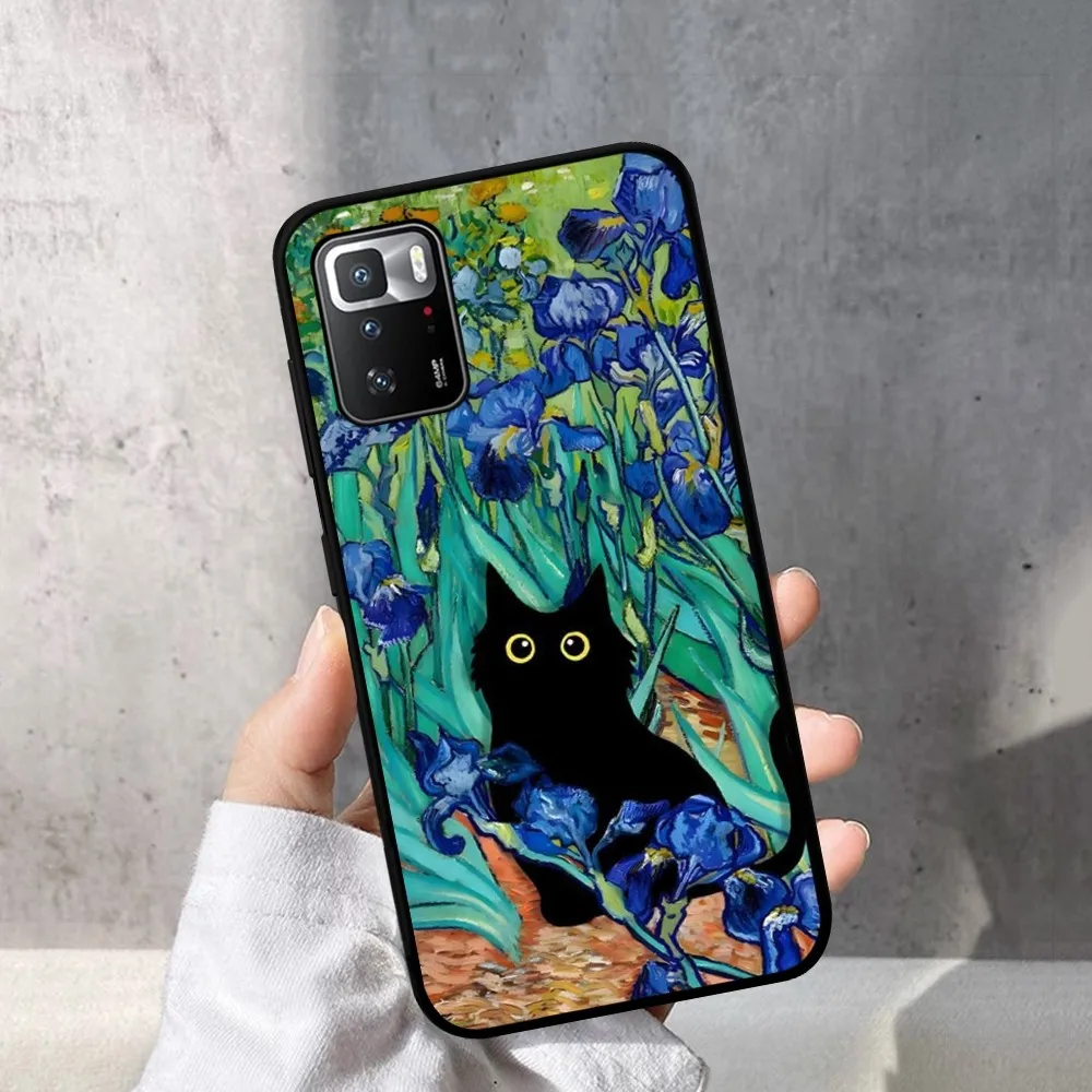 Schwarze Katze Cartoon süße Handyhülle für Redmi Note 4X5 A 6 7 8T 9 9S 10 11 11S 11Epro Poco M3 Pro