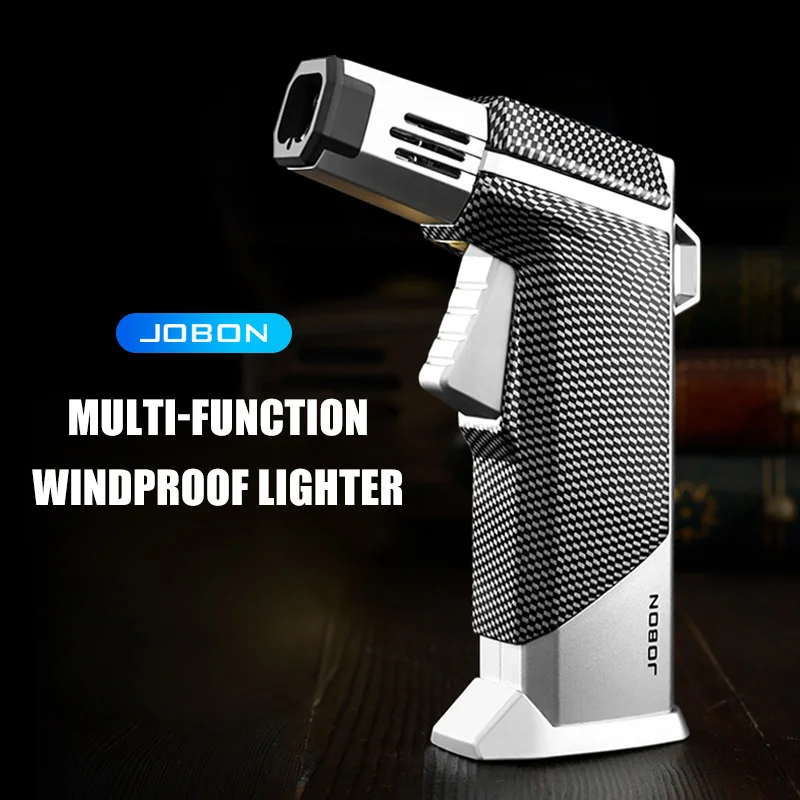 JOBON Four Blue Flame Gun Lighters Adjustable Flame Size One Touch Lock Cigar Ignition Tools Outdoor Tools